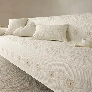 Floral Embroidery Stretch Sofa Cover, 1 Count Modern Simple Elastic Sofa Slipcover, Dustproof Sofa Protector for Home Living Room Bedroom Office Decor