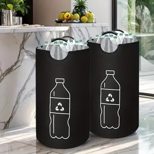 Extra Large Canvas Foldable Recycling Bin with Lid, Space-Saving Design for Kitchen, Home & Office, Durable Labeling System & Multi-Functional Storage Solution, Home Trash Can