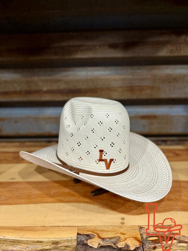 Los Vaqueros Straw Hat Tall Crown Conley Tan White