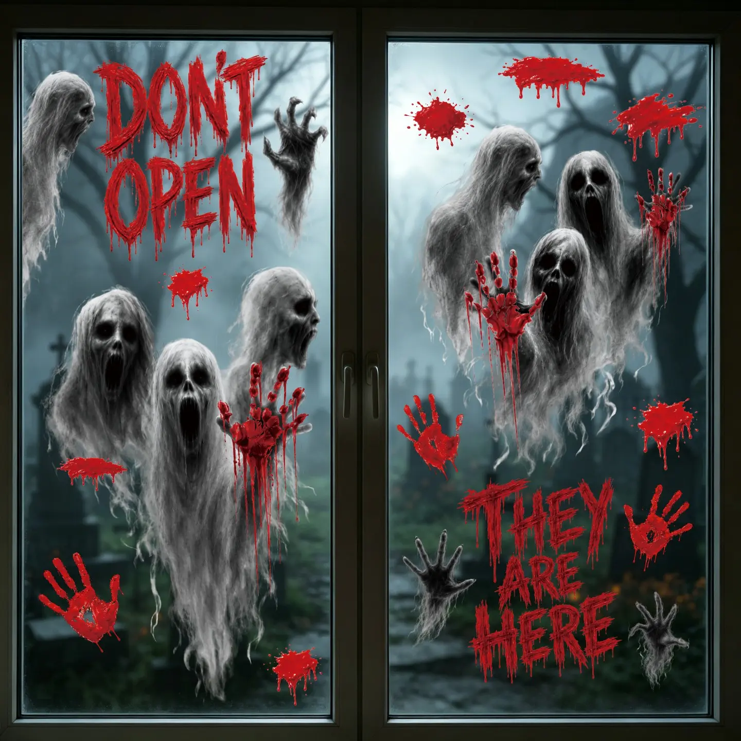 Halloween Scary Blood Handprint Ghost Shadow Window Decals, Horror Festival Decoration, Decoration Items, Indoor & Outdoor Decorative Stickers, 2 Sheets/set
