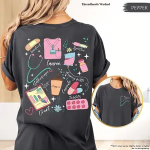 Comfort Colors Personalized Nurse Name Shirt, Custom Nurse Gift, Nurses Week Tee, Front And Back Nurse Shirt, Nursing Student, Nurses Gifts Top Womenswear Gift for Her