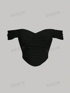 Off Shoulder Fish Bone Decoration Ruched Waist White Corset Structure Crop Top Fabric Fit fashion casual Can be used with raincoat