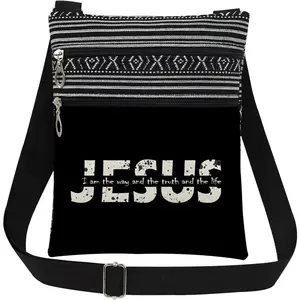 Jesus Scripture Letter Print Crossbody Bag Christian Gift for Sisters Outdoor Tarvel Adjustable Purse Bible Verse Print Purse Easter Christian Gatherings Shoulder Bag (Black)