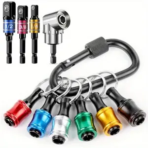 6PCS Bit Holder Key Chain, 1/4 Bit Holders with Right Angle Drill Attachment, Drill Bits Holder for Impact Driver Quick Release, Impact Bit Holder, Cool Gadgets Gifts for Men