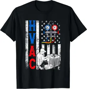 100%cotton Distressed Proud USA HVAC Tech American Flag HVAC Technician T-Shirt