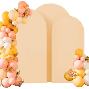 Wedding Arch Cover (7.2FT, 6.6FT, 6FT) Set of 3 Arch Backdrop Spandex Cover for Birthday Baby Shower Banquet Decoration (Beige, 7.2FT,6.6FT,6FT)