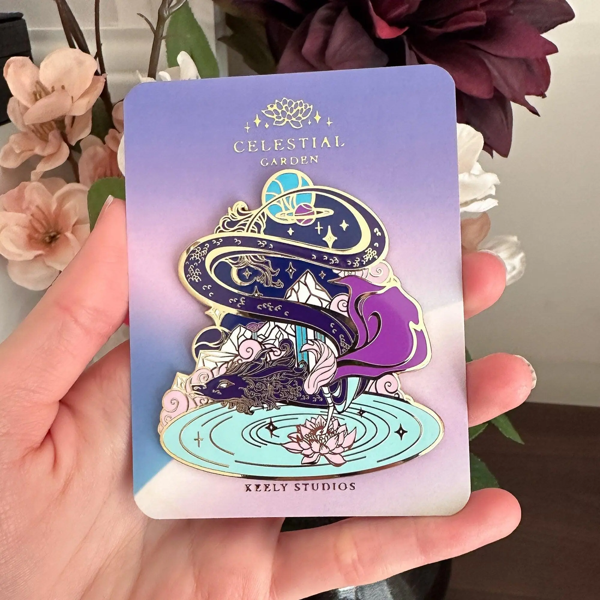 Gold Celestial Garden Star Dragon Hard Enamel Pin