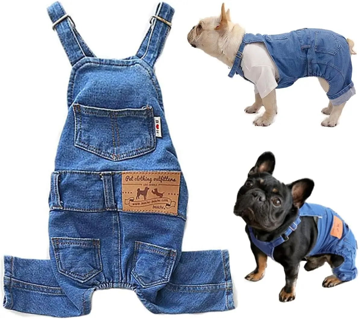 Dog Overalls for Small Dogs Outfit French Bulldog Clothes Denim Dog Jeans | Overalls Dog Costumes puppy Shirt Comfortable Blue Pants Pug Clothing Small Medium Cats Boy Girl Halloween dachshund frenchie Gift