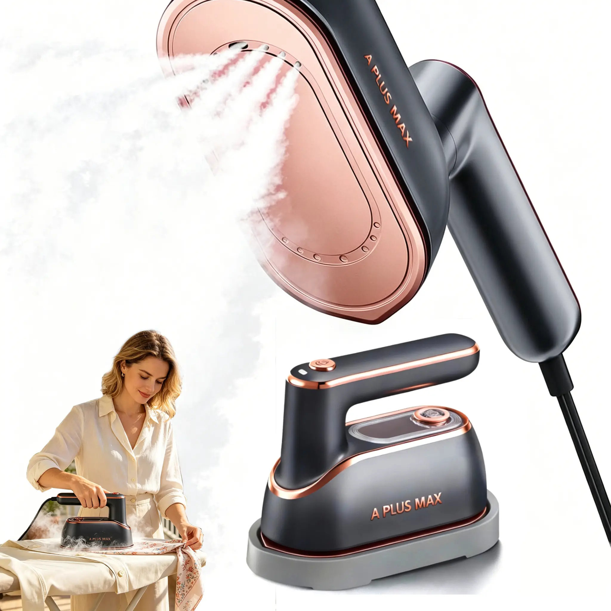 A PLUS MAX Newest 2-in-1 Steam Iron & Clothes Steamer - Handheld Portable Garment Wrinkle Remover, Fast Heat-Up, Large Soleplate, 150ml Water Tank - Lightweight for Home, Travel, and Office Use