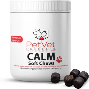 Pet Vet Calming Chews for Dogs – Dog Anxiety Relief (Beef Liver Flavor 60 Chews) – Stress Relief, Supplements for Hyperactive & Anxious Dogs – Dog Anxiety Bites for Relaxation, Pet Care Products