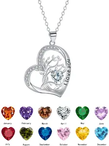 Heart-Shaped Gemstone Necklace, Stainless Steel Chain, Love Heart Necklace, Heart Design Necklace, Casual Style Jewelry for All Seasons, Romantic Gift Idea