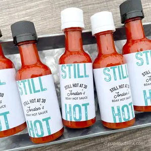 Still Hot Adult Birthday Party Mini Hot Sauce Favors, Set of 12 Labels