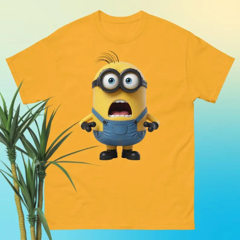 M!-on Shocked Yellow Buddy Unisex Cotton Graphic Tee, Funny Surprised Cartoon Inspired Shirt #GraphicTee #FunnyStyle #CuteWear #Unisex