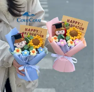 Handmade Crochet Graduation Bouquet, Knitted Sunflower Doll Bouquet with Gift Card & Box, Perfect Graduation Keepsake Gift for Her, Him, Friends, Students