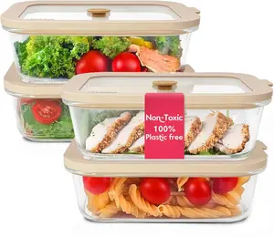 Plastic Free Glass Food Storage Containers with Platinum Silicone Lids – 35 Oz - 4 Pack