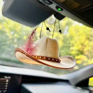 Pink Feathered Cowboy Hat Car Ornament