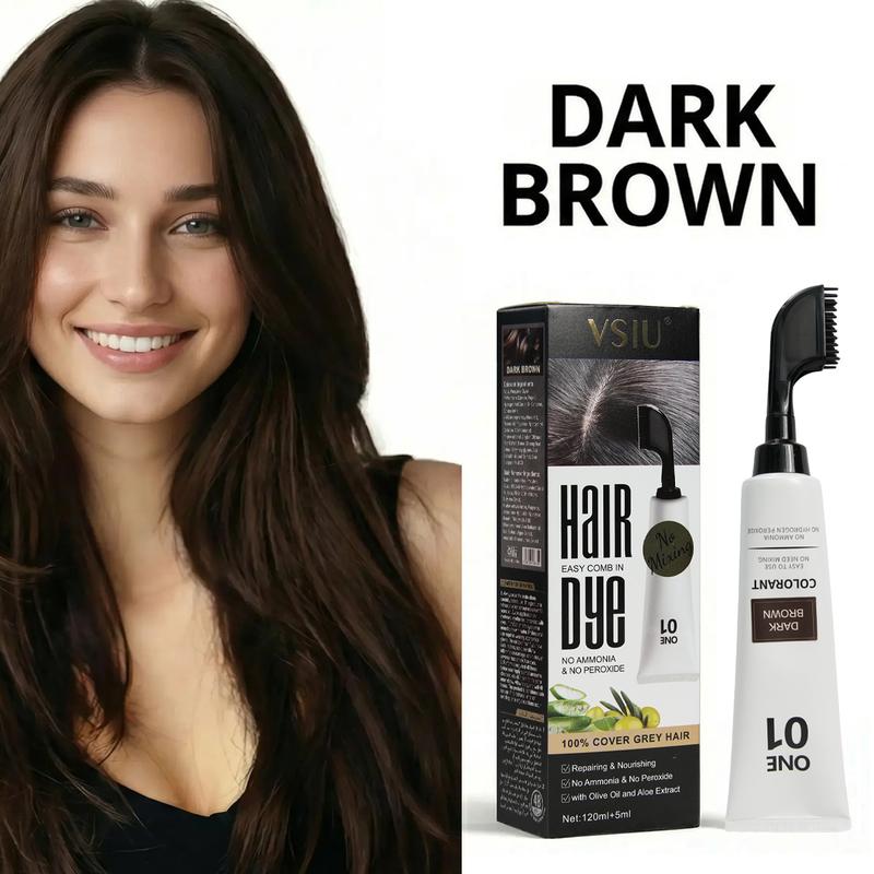 VSIU Hair Dye Brush Enriched with Olive Oil & Aloe Vera Ammonia-Free No Peroxide for Men Women Covers Gray Hair in Dark Brown Black Long Lasting Color with Floral Scent Includes Stain Remover