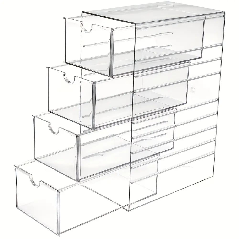 1PC Multi-Layer Plastic Drawer Storage Box, Handcraft Organizer Box, 4-Layer Clear Hair Accessory Storage Box, Stackable Bathroom Storage Container, Ideal for Jewelry, Cosmetics, Hair Ties, Fashion Glasses & Stationery