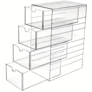 1PC Multi-Layer Plastic Drawer Storage Box, Handcraft Organizer Box, 4-Layer Clear Hair Accessory Storage Box, Stackable Bathroom Storage Container, Ideal for Jewelry, Cosmetics, Hair Ties, Fashion Glasses & Stationery