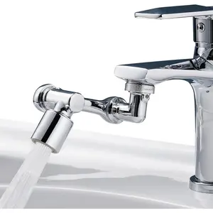 1080°Swivel Faucet Extender, Sink Water Faucet Aerator Extension in Brass, Swivel Robotic Arm Bathroom Faucet Extender, Kitchen Rotating Extension Filter with 2 Mode Splash