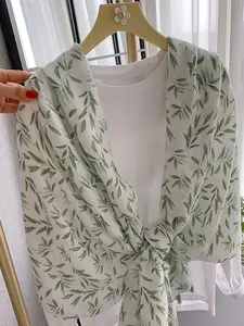 Elegant Colorful Leaf Print Scarf for Women, Lightweight Multi-Purpose Sun Protection Shawl, Perfect for Beach and Travel