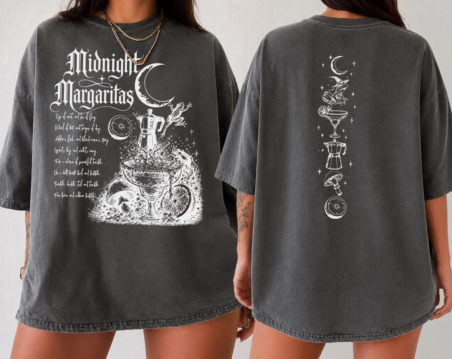 Midnight Margaritas 2-Sided Shirt, Practical Magic Witchy Graphic Tee, Gothic Tequila Lover Shirt
