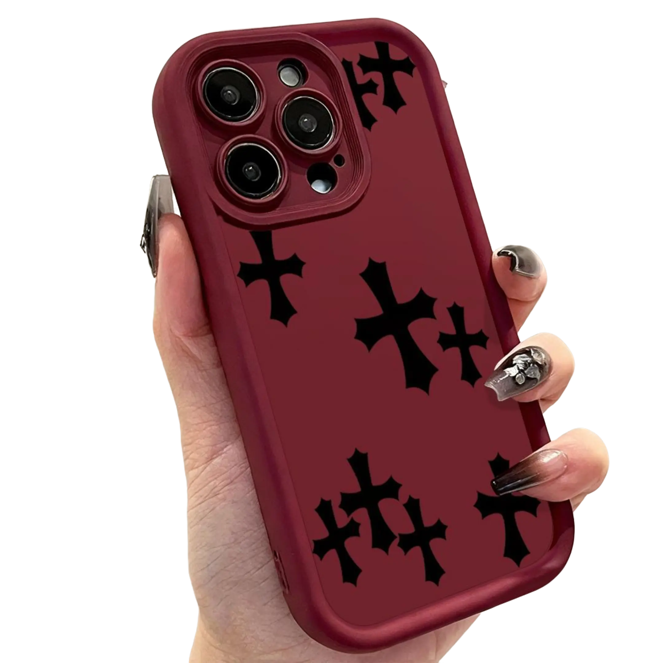 Cool Black Gothic Cross Pattern Dark Grunge Streetwear TPU Case for iPhone 17,16,15,14 Pro Max,13,12,11,XR,XS Plus,Air - Slim,Shockproof Smartphone Cellphone Handheld Devices Accessories Cover