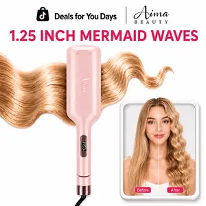 Aima Beauty Mermaid Hair Waver,1.25 inch Fast Beach Waves, Ionic Ceramic Curling Iron for No Skill Natural Hair Waver, Dual Voltage Travel Hair Tools for Women Mother Thick Hair Loose Waves