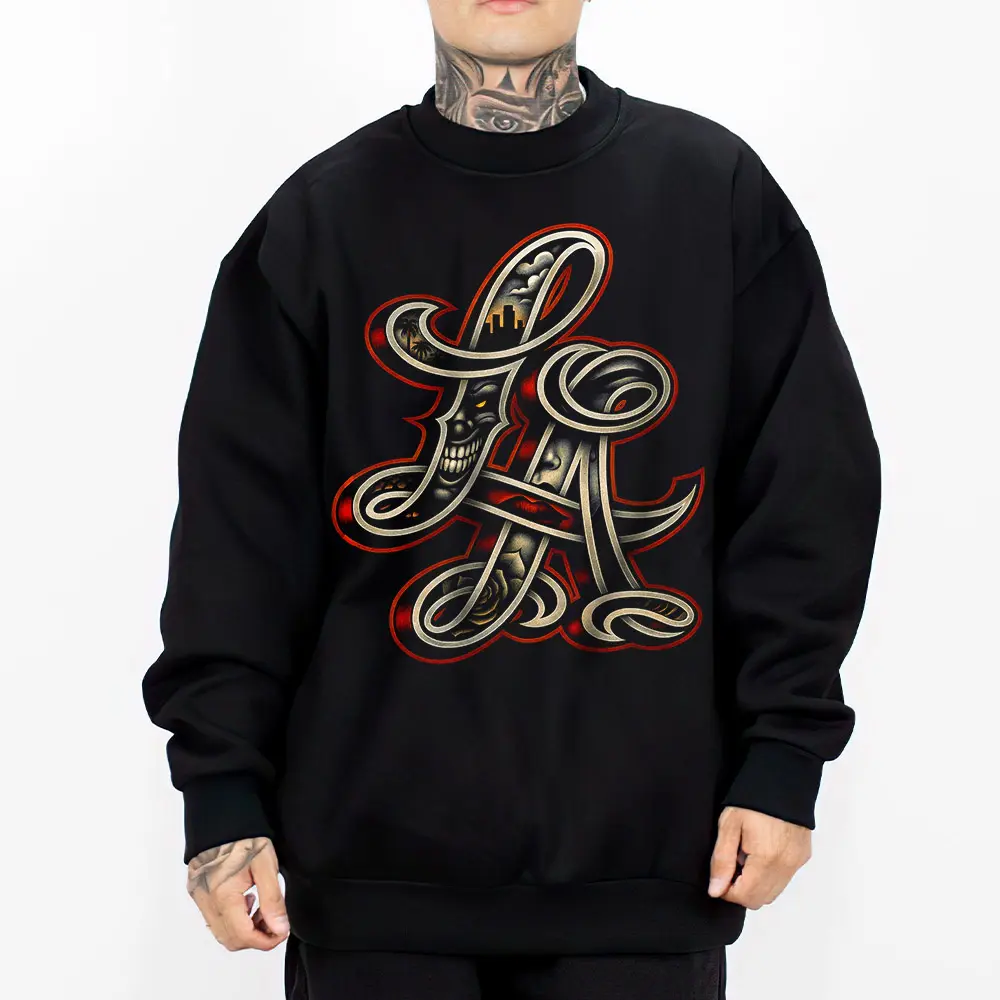 La Los Angeles Red Chicano Clothing Cholo Gangster Hoodie for Men Streetwear Lowrider Graphic Tee Unisex Loose Fit 50% Cotton 50% Polyester Red Color - Fabric, Menswear Oversize Oversized