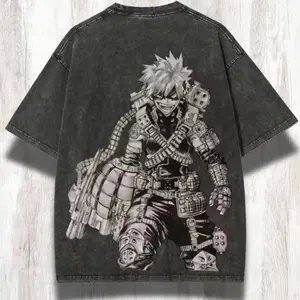 My Hero Academia Katsuki Bakugo Vintage Washed Cotton Tee – Manga Anime Streetwear Shirt E