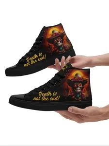 Men's Mexican Day Of The Dead Skull Design Lace Up Sneakers, Casual Comfortable Breathable Sports Running Shoes, Male All-match Round Toe Shoes for Daily Wear