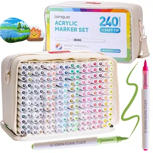 Acrylic Paint Marker Set, 24pcs/set Acrylic Paint Pen with Storage Base, Brush Tip Acrylic Paint Pen for Rock Painting, Ceramic, Wood, Canvas, Glass, Stone, Fabric, Acrylic Markers