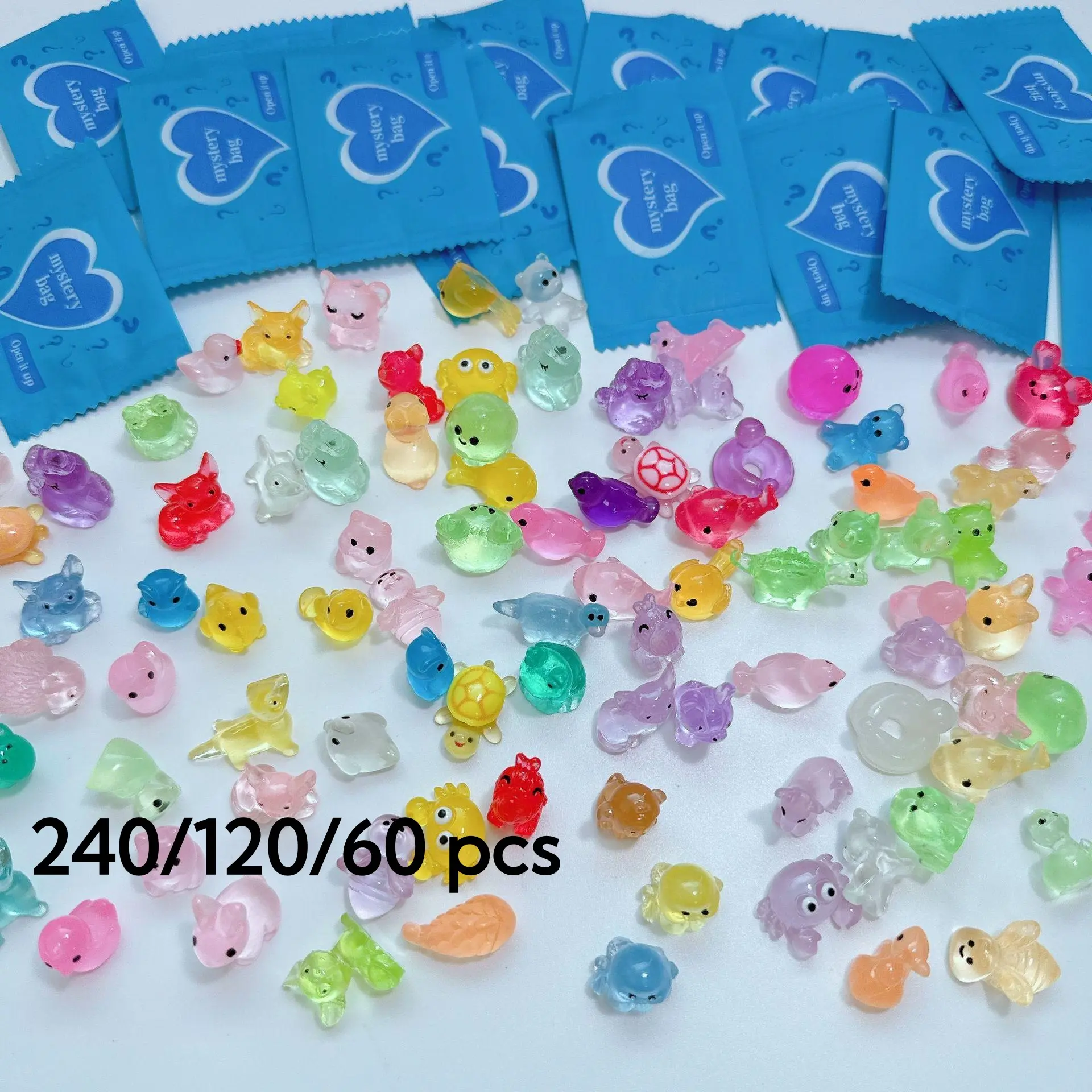 Glow-in-Dark Cute Animal Figurines, High-Quality Resin DIY Materials (240/120/60pcs Multiple Quantities), Home Decor Statues, Party Gifts for Students, Magical, Whimsical