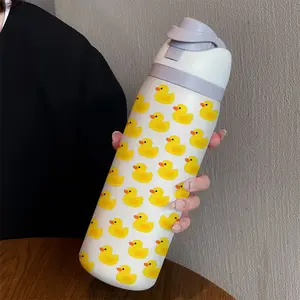 32oz Cute Duck Dual-Drink Sports Water Bottle Tumbler, Insulated Travel Drinkware, Stainless Steel Vacuum Insulated, Large Capacity Fruit Cup, Perfect Gift for Women