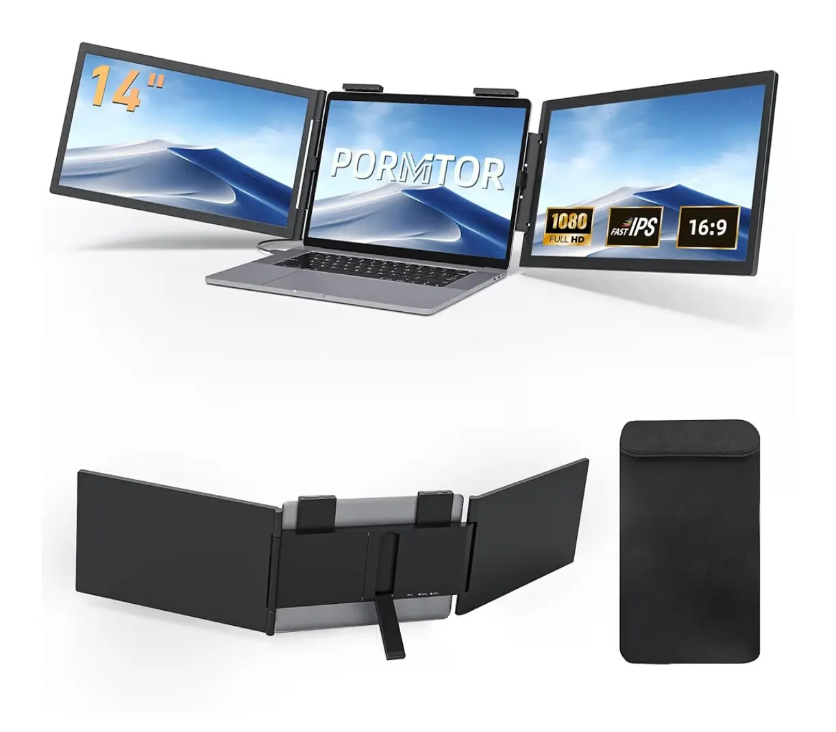 Triple Screen Laptop Screen Extender 14-Inch Display for Enhanced Productivity and Multitasking