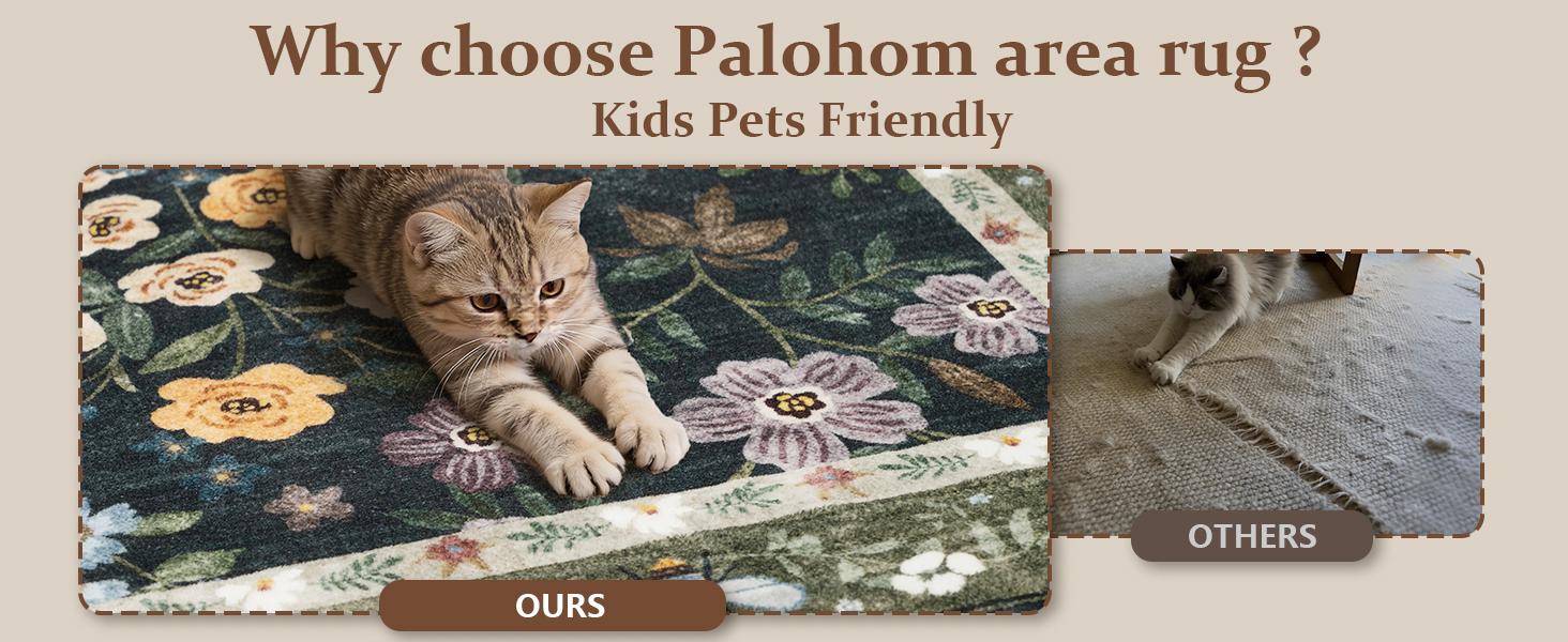 palohom Washable Rugs for Living Room Non Slip Low Pile Non Shedding Lightweight Soft Faux Wool Carpet Floral Area Rug for Kitchen Bedroom Dining Room Under Table Rug Runners for Hallway Entryway Stain Resistant Easy Care Indoor Home Decor
