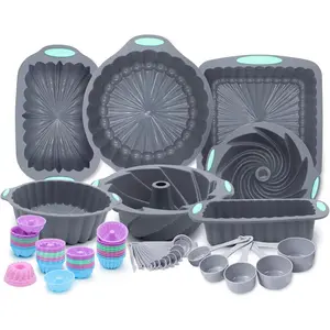 72 Pieces Set, Nonstick Baking Pans Set, Easy Release Oven Pan for with Cake Pans, Loaf Pans,, Measuring Cups and Set, Grey