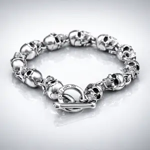 Vintage Skull Bead Motorcycle Toggle Clasp Bracelet for Men- Gothic Aesthetic Biker Punk Grunge Alternative Edgy Statement Jewelry Accessories for Women Valentines&birthday Boujee Gifts for gf