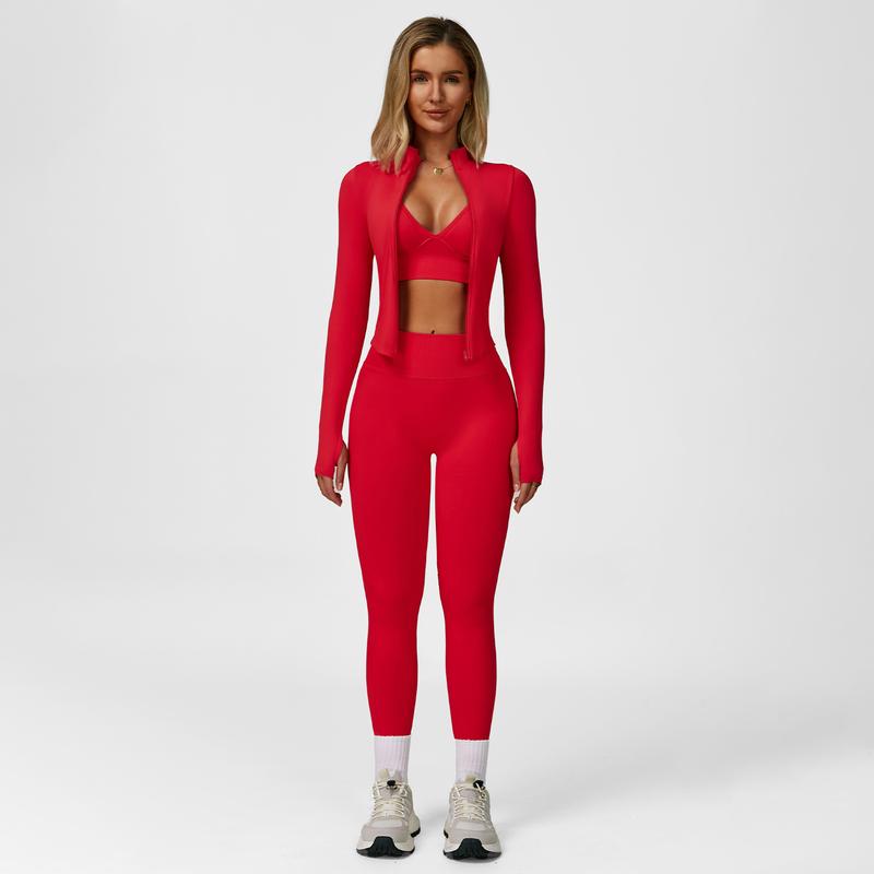 Women's Solid Criss Cross Crop Tank Top & High Waist Leggings & Zip Up Crop Jacket Tracksuit Set by MFVIM - Breathable Comfortable Outfits for Yoga, Gym, Workouts, Running, Yoga Wear, Workout Gym Clothing, Gym Sportswear, Casual Activewear Women's Solid Criss Cross Crop Tank Top & High Waist Leggings & Zip Up Crop Jacket Tracksuit Set by MFVIM - Breathable Comfortable Outfits for Yoga, Gym, Workouts, Running, Yoga Wear, Workout Gym Clothing, Gym Sportswear, Casual Activewear