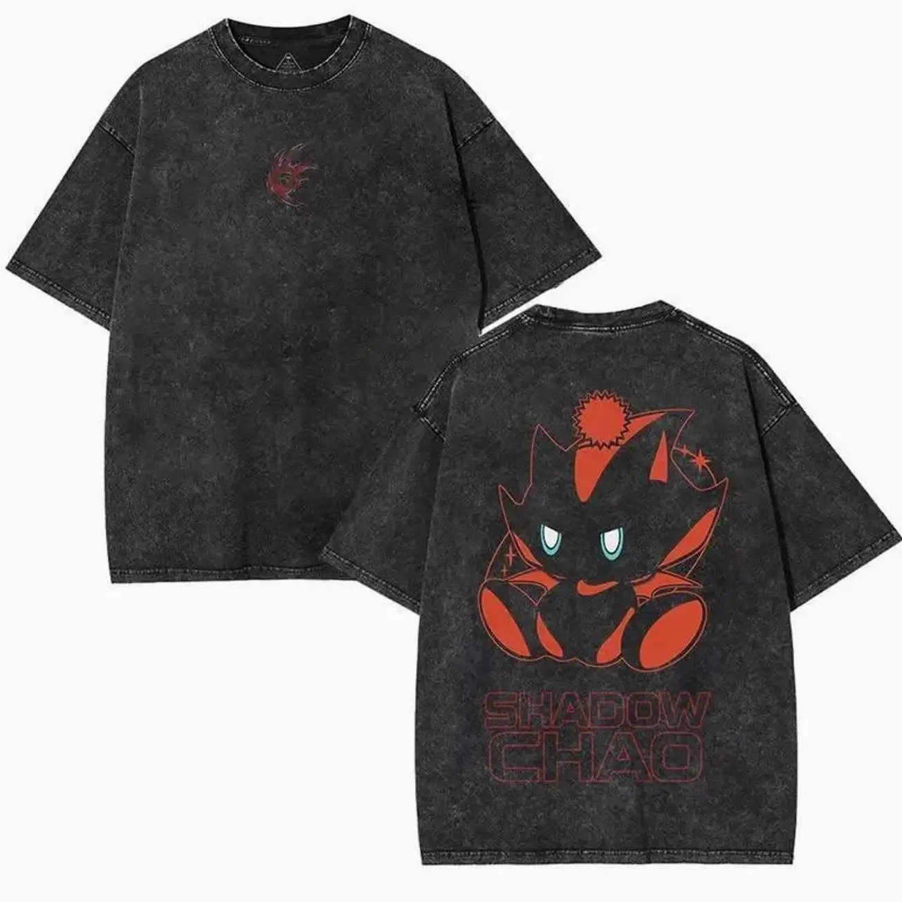 Retro Shadow Chao Graphic Tees Shirt, Video Game Unisex Oversized Heavy Cotton Wash Tee for Fan, Sonic Merch, Shadow The Hedgehog Shirt, CUZ