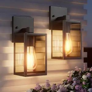 Outdoor Light Fixtures Wall Mount,  Front Porch Lights, Modern Exterior Lighting Fixtures with E26 Socket, Black Wall Sconces Lantern Lamp, Outside Lights for House, Garage, Patio (2 Pack)