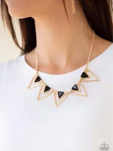 The Pack Leader Gold Necklace with Geometric Triangle Design and Black Accents for Stylish Outfits - Trendy Fashion Accessory