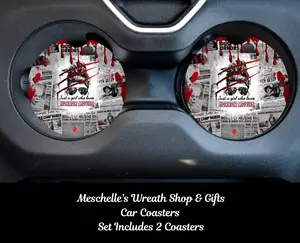 Horror Movie Lover Car Coasters, 2-Pack Neoprene/Ceramic Vehicle Accessories for Girls, Easy-to-Install, Stylish Functional Cup Protection & Car Interior Upgrade Decor