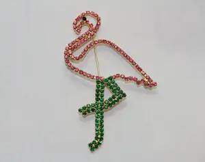 Vintage Pink & Green Rhinestone Figural Flamingo Brooch Pin Prong Set Rhinestone Collection Old Fashion Costume Jewelry