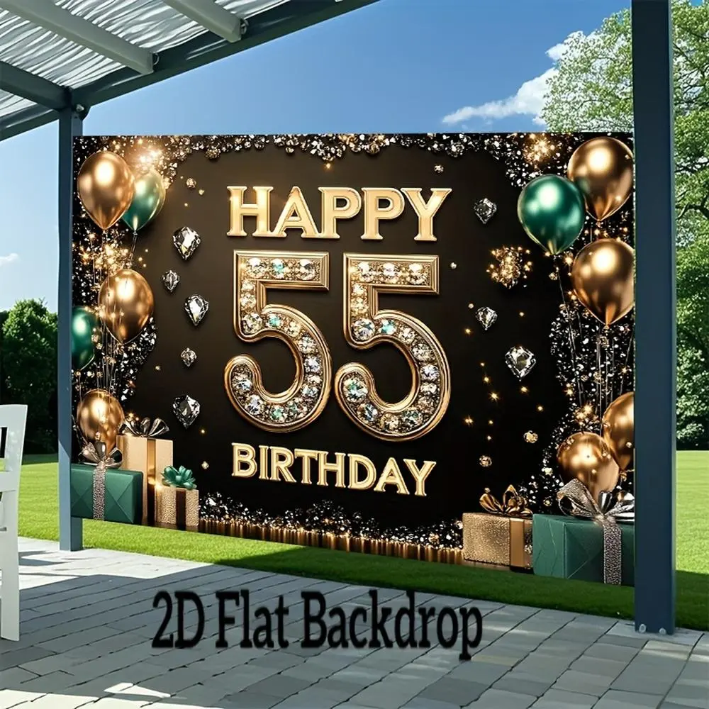 1pc 2D Flat 55th Birthday Banner, Polyester Party Decoration, Large-Size Photographic Cloth for Home & Outdoor Event Backdrops,summerwins