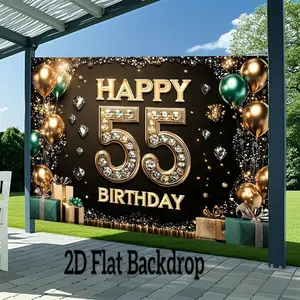 1pc 2D Flat 55th Birthday Celebration Banner - Party Decoration Photography Backdrop, Versatile for Home, Garden, Studio & Outdoor Events, Large Size Photographic Cloth