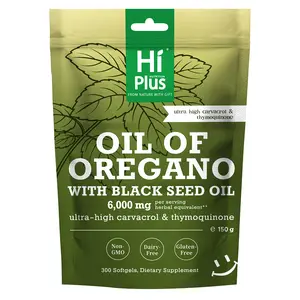 Hi Plus 2-in-1 Oil of Oregano + Black Seed Oil Softgels 6000mg | 4X Strength Carvacrol & Thymoquinone | Plant-Based, Non-GMO, Immune Support | 300 Softgels