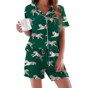 Pajamas Set for Women Short Sleeve Sleepwear Button Down Pjs Soft 2 Piece Lounge Sets XS-XXXLGift
