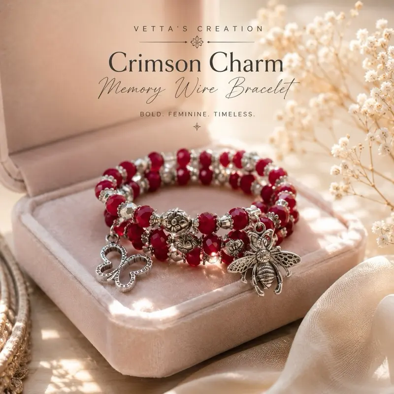 Crimson Charm Memory Wire Bracelet