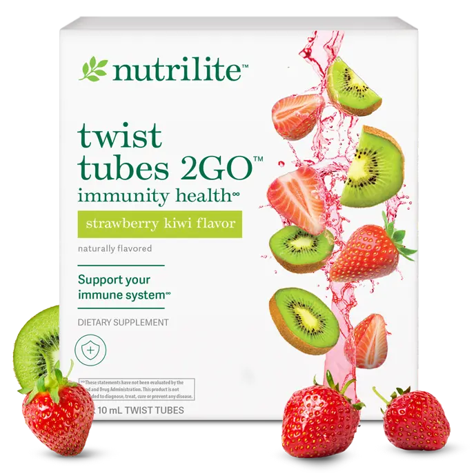 Nutrilite Twist Tubes 2GO Strawberry Kiwi Drink Mix 20 Tubes, Vitamin C Powder, Daily Wellness Drink Mix, Hydration Beverage, Convenient Single-Serve Sticks, Easy-to-Mix Nutrition Supplement, Travel Pack